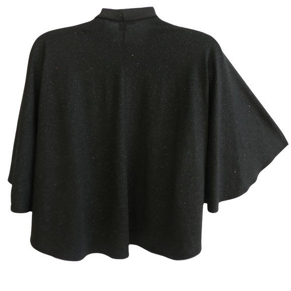 Vintage Black Evening Glittery Jacket Shawl Butterfly Sleeve Open Front Flowy US - Picture 3 of 6